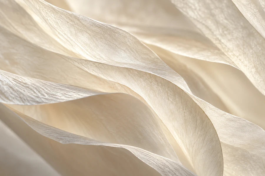Layered translucent ivory forms in soft light skincare
